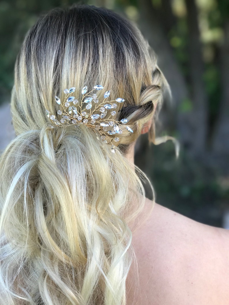 Bridal Hair Comb, Rhinestone Hair Comb, Gold Wedding Hair Accessory, Crystal Hair Comb, Bridesmaid Hair Accessory image 7