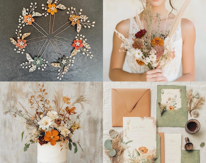 Nature Inspired Bridal Hair Pins |Custom Colored Wedding Palette