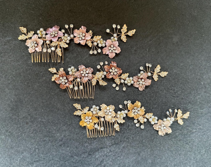 Hair Comb With Custom Colored Flowers To Match Your Wedding Pallet
