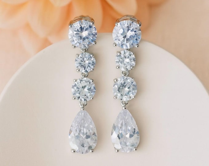 Cubic Zirconia Drop Earring In Silver