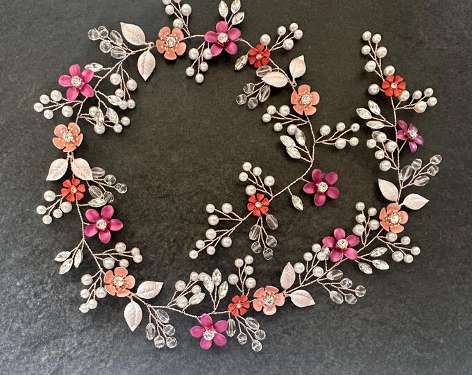 Hair Vine With Spring Color Palette & Custom Flower Colors To Match Your Wedding