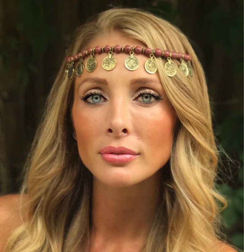 Greek Goddess Gold Coins Hair Accessory Belly Dancer Head Piece Coin Hair Chain Halloween Hair Accessory Beaded Head Chain