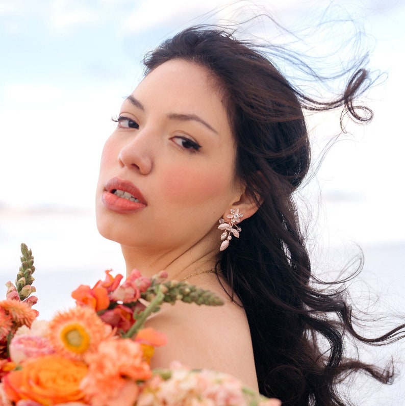 Floral Earrings In Gold Silver And Rose Gold With Rhinestone Details image 1