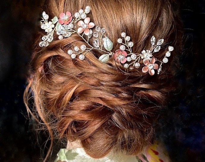 Dusty Rose & Lavender Flower Hair Vine With Custom Flower Colors To Match Your Wedding