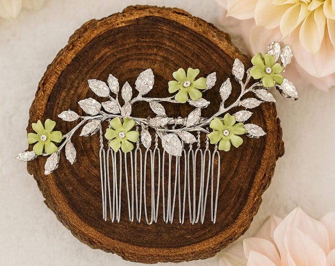 Matcha Colored Flower Hair Comb To Match Your fall Wedding Color Palette
