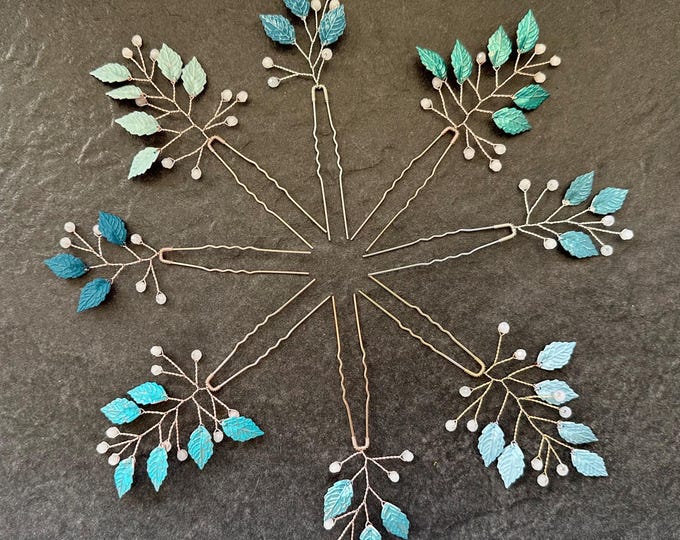 Teal - Turquoise & Mint Green Custom Colors, Hair Accessories For Your Bridesmaids, Personalized Wedding Palette Hair Pins