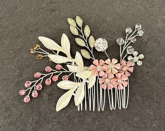 Silver And Pink Bridal Hair Comb For Your Magenta Wedding