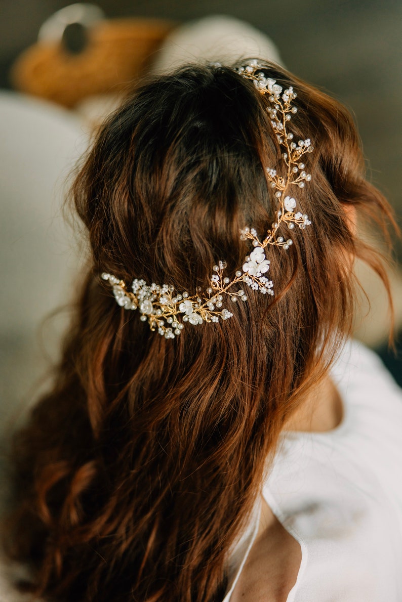 Delicate Gold Hair Vine, Pearl Hair Vine, Wedding Hair Accessory, Bridal Wreath, Wedding Hair Vine, Pearl Hair Crown image 7