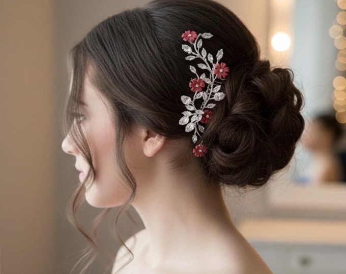 Hair Comb with Customizable Flowers to Match Your Wedding Palette, Marquise Crystal Stones