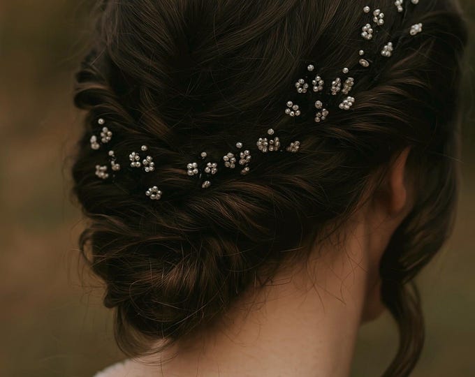 Floating Pearl Hair Vine for Dark Hair | Baby’s Breath on Black Wire