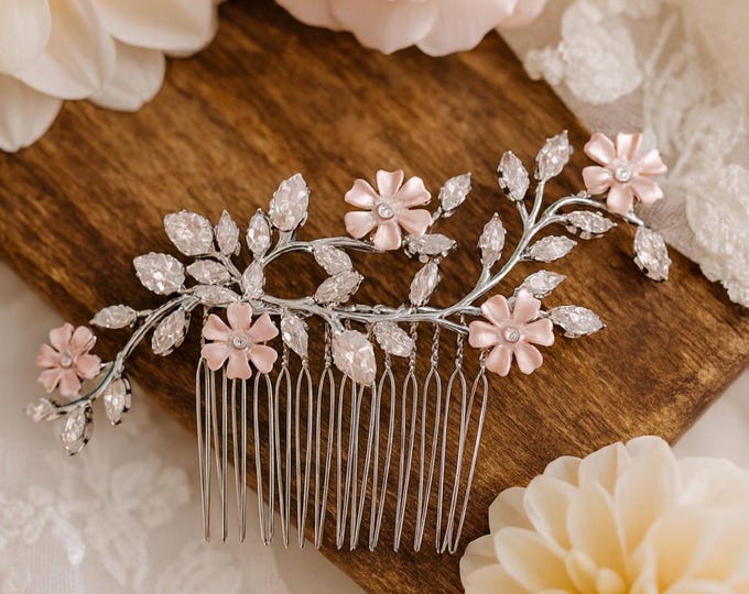 Pink Flower Hair Comb To Match Your Pink Wedding Color Palette, Custom Flower Colors