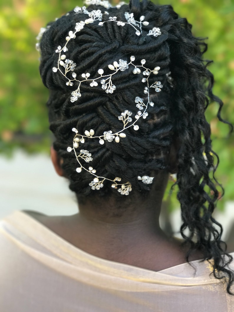 Extra Long Silver Hair Vine, Pearl Hair Vine, Crystal Hair Vine, Wedding Hair Accessory, Bridal Hair Wreath, Rhinestone Hair Vine image 1