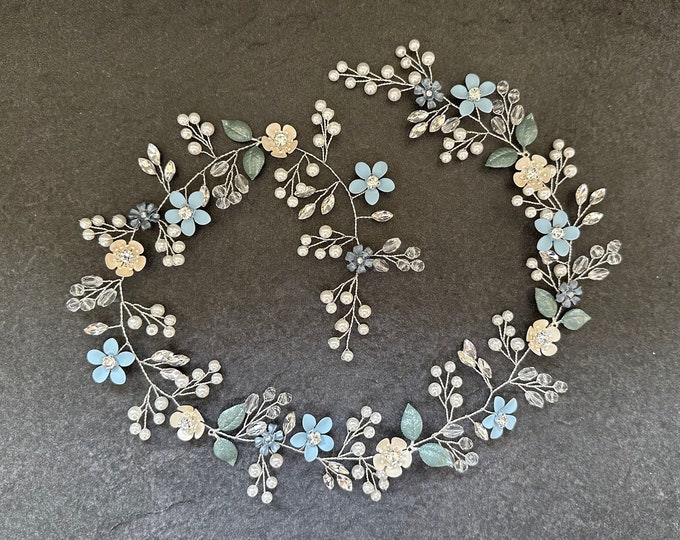 Dusty Blue Hair Vine For Your springtime  Wedding, Something Blue