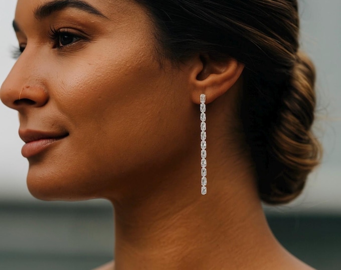 Long CZ Drop Earring In Gold Or Silver