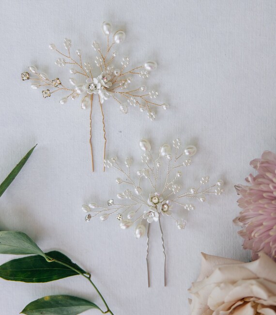 Women\'s 7 Pieces Rhinestone Crystal Handmade Bridesmaid Floral Pearl Hair Pins 7 PCS Bridal Flower Wedding Hair Clips Crystal Pearl Hair  main image 4