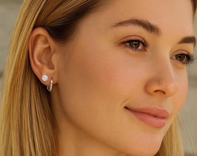 Sterling Silver Hoop Earring With Small Cubic Zirconia