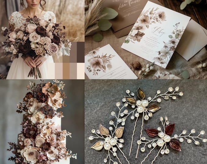 Shades Of Brown Leaf Hair Pins – Personalized Wedding Hair Accessories, Nature Inspired Earth Colors