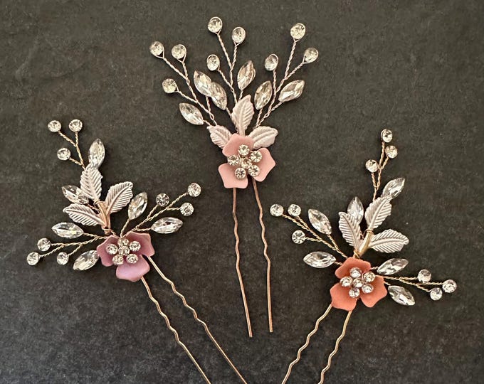 Garden Inspired Floral Hair Pins From Muted Blush To Bold Coral Tones / Custom Flower Colors / Bridesmaid Hair Accessories