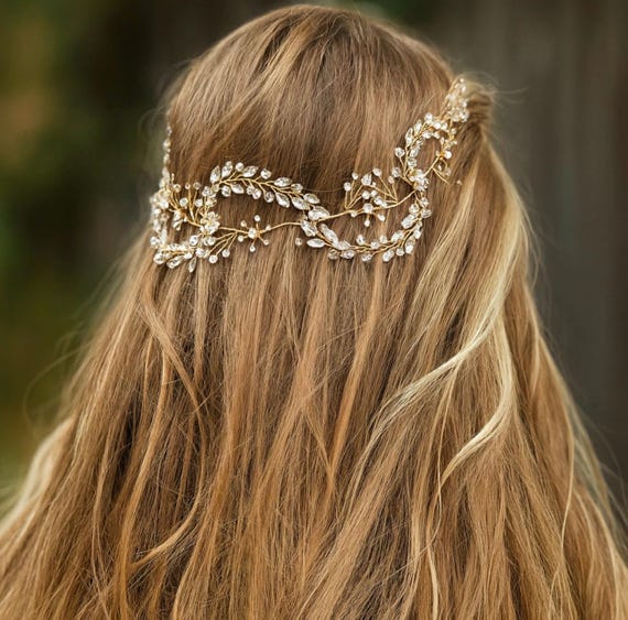 Marquise Rhinestone Bridal Headpiece, This Gold Crystal Hair  display picture 3