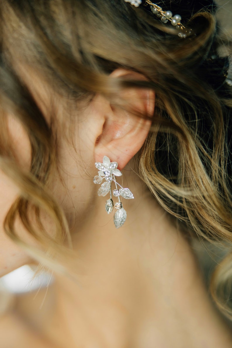 Floral Earrings In Gold Silver And Rose Gold With Rhinestone Details image 4