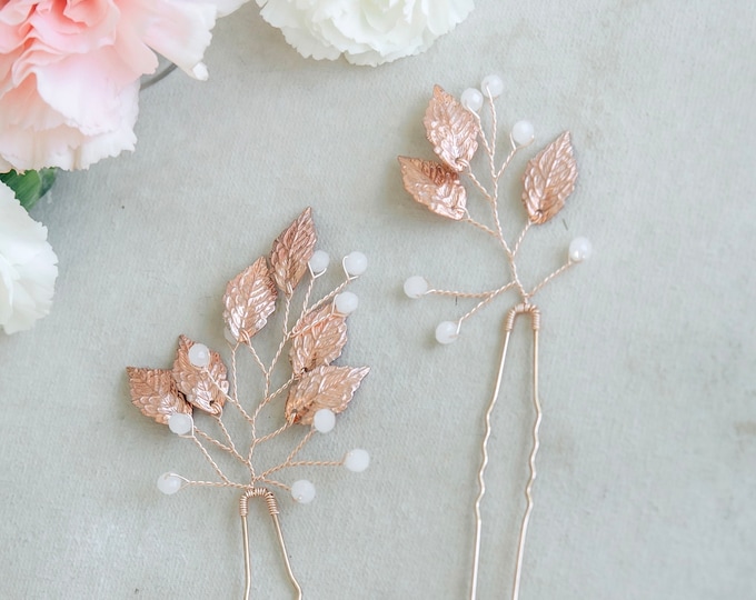 Rose Gold Wedding Leaf Hair Pins, Perfect Hair Accessory For Your Bridesmaid