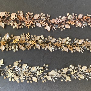 Hair Vine, Bridal Antique Gold Leaf Hair Vine, Wedding Hair Accessory, Bridal Wreath With Clear Crystal Rhinestones, Hair Crown image 9