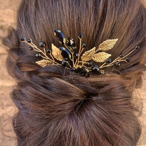 Gold Hair Comb With Black Crystals