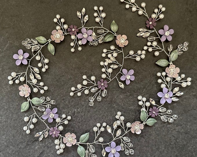 Sage Green And Dusty Purple Hair Vine, Custom Colors Available