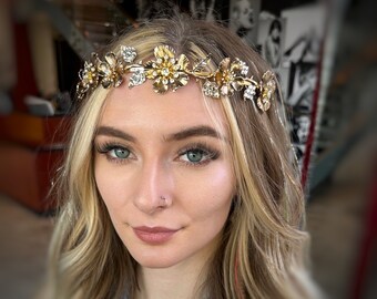 Antique Gold Flower Headband