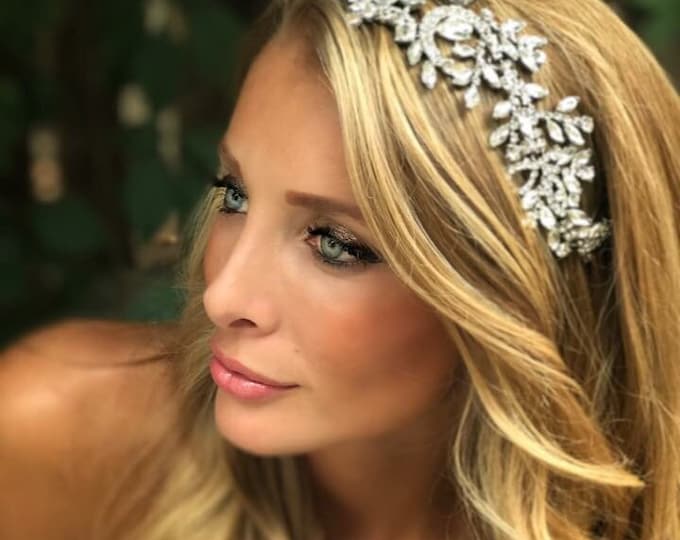 Bridal Hair Accessory, Bridal Hair Jewelry, Silver Bridal Head Band, Rhinestone Hair Jewel, Clip-In Hair Jewelry, Crystal Hair Jewelry