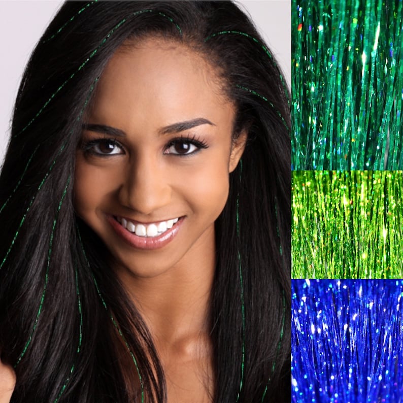 GREEN Hair Glitz Tinsel, Christmas Hair Accessory, Green Hair Tinsel, St Patrick's Day Hair Accessory, Glitter Strands image 1