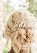 Bridal Hair Comb Hand-crafted with beautiful Off White Flowers, Rhinestone Leaves And Pearl Baby's Breath Accents