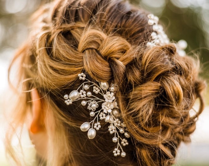 Bridal Hair Pin With Flowers And Accent Pearls, Perfect Bridesmaid Gift