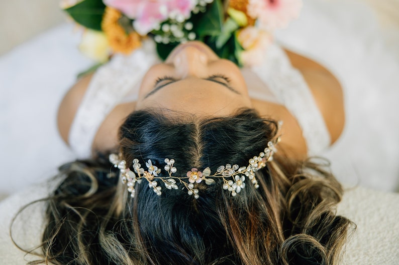 Terracotta Flower Hair Vine, Fall Wedding Colors, Bridal Hair Jewelry, Customizable Flower Colors Custom Silver