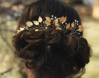 Wedding Leaf Hair Pins, Bridal Gold Hair Pins, Wedding Hair Accessory, Gold Leaf Hair Pins, Bridesmaid Hair Accessory