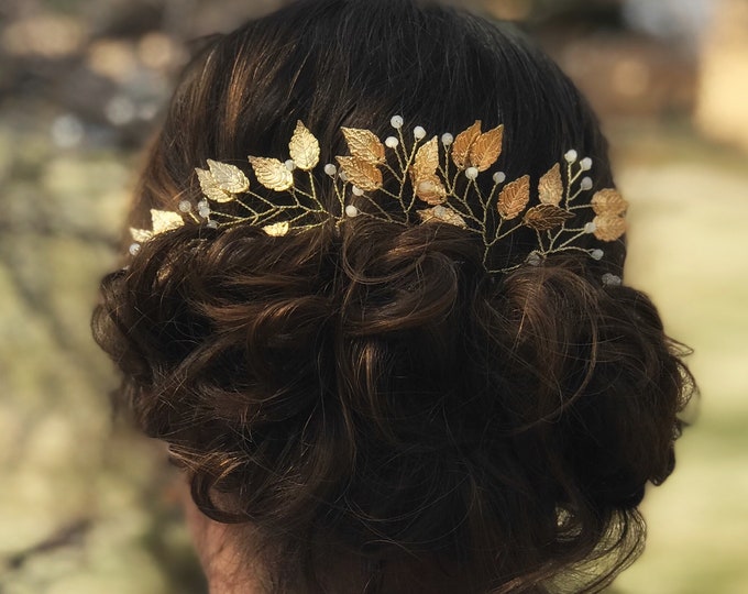Wedding Leaf Hair Pins, Bridal Gold Hair Pins, Wedding Hair Accessory, Gold Leaf Hair Pins, Bridesmaid Hair Accessory