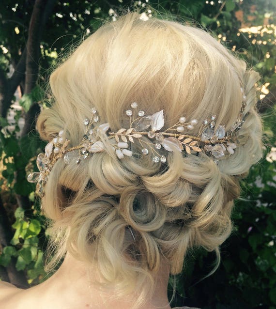 Gold Leaf Hair Vine Headdress Headpiece Grecian Bridal Drape Festival Boho 360 
