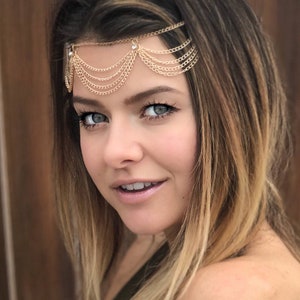 Bridal Hair Chain For The Boho Bride, Gold Hair Necklace image 2