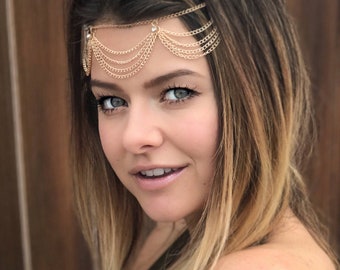 Gold Head Chain Perfect For Your Music Festival Style, Gold  Head Jewelry,  Boho Hair Chain Accessories