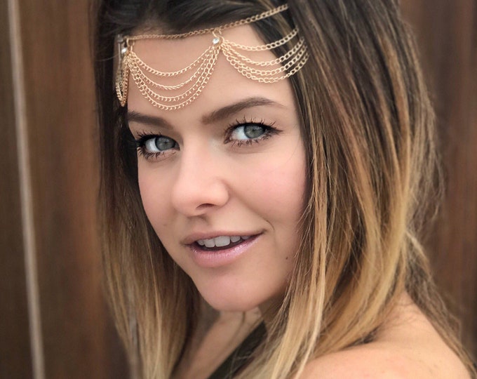 Gold Head Chain Perfect For Your Music Festival Style, Gold  Head Jewelry,  Boho Hair Chain Accessories