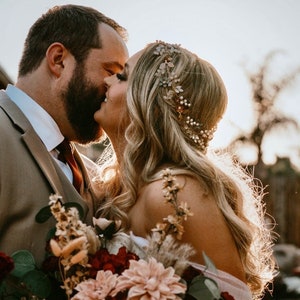 Terracotta Flower Hair Vine, Fall Wedding Colors, Bridal Hair Jewelry, Customizable Flower Colors Custom Rose Gold