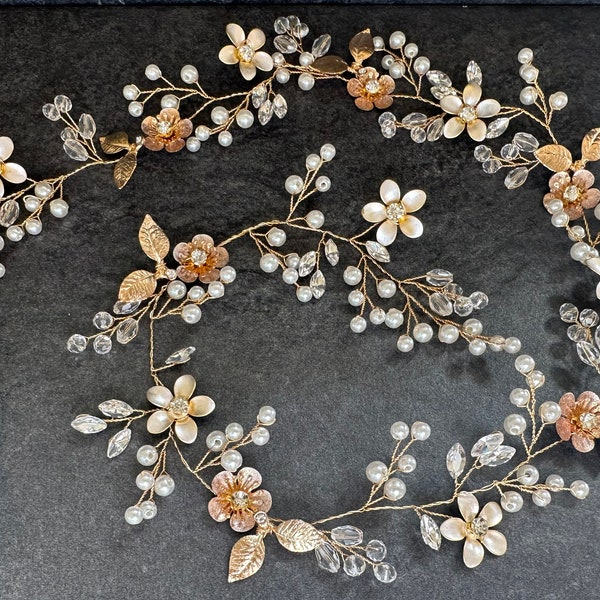 Gold Flower Hair Vine For Brides With Long Hair