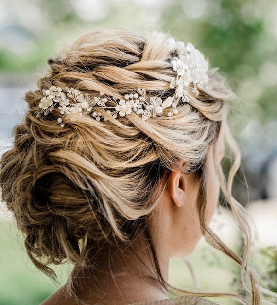 Silver Wedding Hair Piece With White and Silver Flowers High Etsy