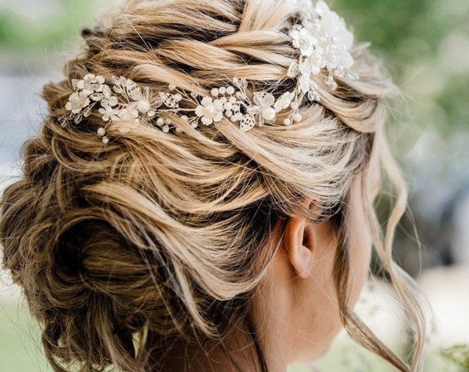 Flower Hair Vine With Silver Accents