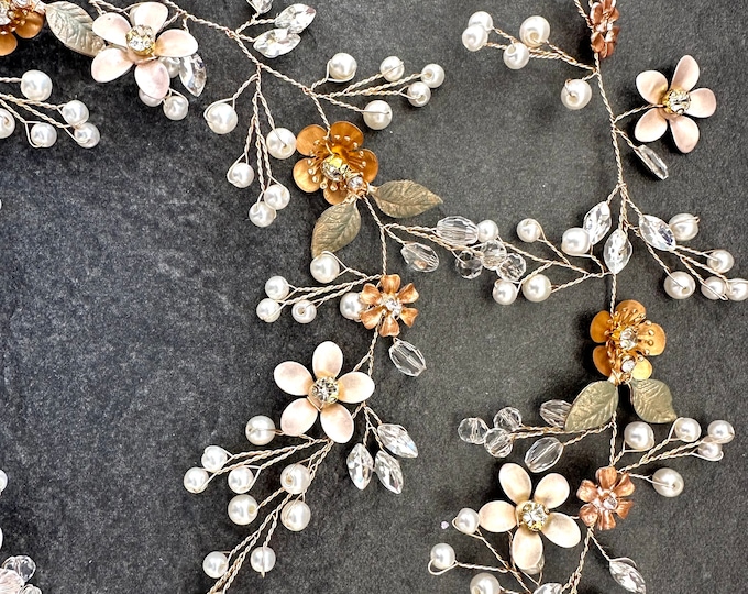 Earth toned Flower Hair Vine, Custom Colored Flowers To Match Your Wedding Colors, Bridal Hair Accessory