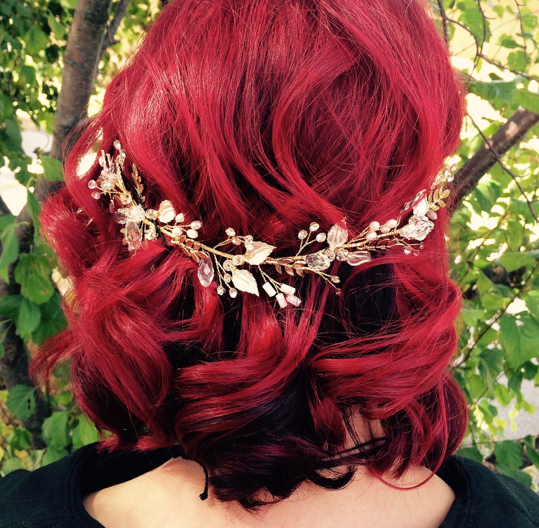 Rose Gold Hair Vine, White Gold Leaf Hair Vine, Rose Gold Wedding Hair