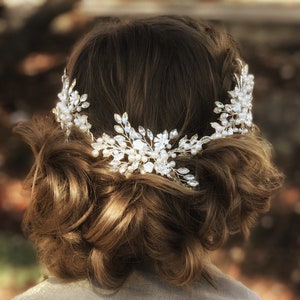 This Lovely Bridal Hair Accessory Features Leaf And Flower Accents With Sparkly Rhinestones, Wedding Hair Vine
