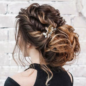 Antique Gold Hair Pin, Pearl Hair Pin, Silver Leaf Hair Accessory, Bridal Hair Accessory, Wedding Hair Clip