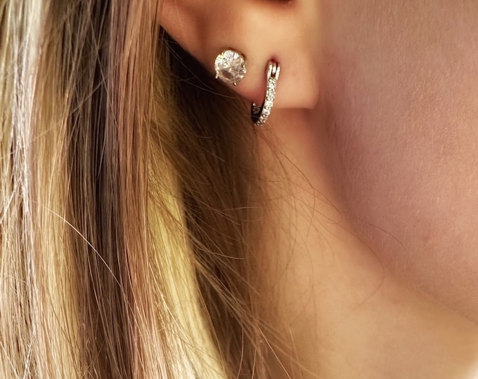 Sterling Silver Hoop Earring With Small Cubic Zirconia