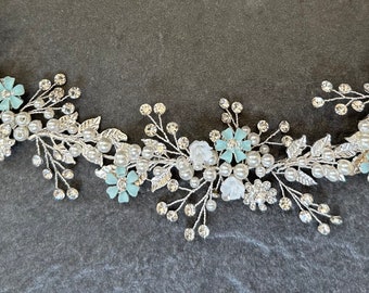 Light Blue: Custom Flower Headband, Personalized To Match Your Wedding Colors